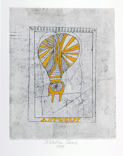 Černá Kateřina – Antverpy, kolorovaný lept, 1991
