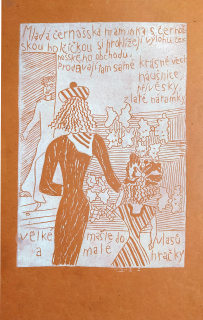 Černá Kateřina – Maminka s holčičkou, linoryt, 1995