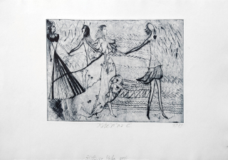 Černá Kateřina – Dívky na břehu moře, lept, 1979