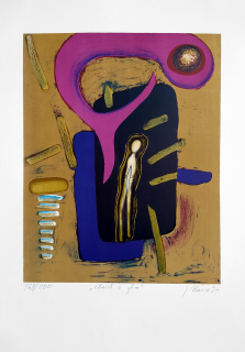 Róna Jaroslav – Člověk a ryba, původní barevná litografie, č. 168/200, 1994