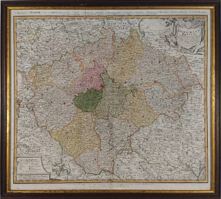  Čechy – Mapa království Českého, Homannovi dědicové, staře kolorovaný původní mědiryt, ca 1740