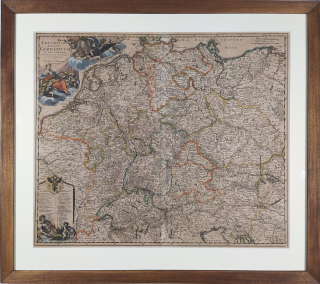 Německo – Mapa Německa za římské říše, J. B. Homann, staře kolorovaný původní mědiryt, ca 1720