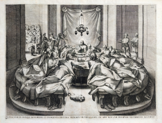 Poslední večeře – Juan Bautista Villalpando, Jerónimo de Prado, původní mědiryt, 1596