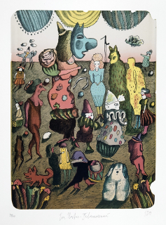 Šalamounová Eva Natus – Nedělní odpoledne, rozměrná barevná litografie s podtiskem, 1984