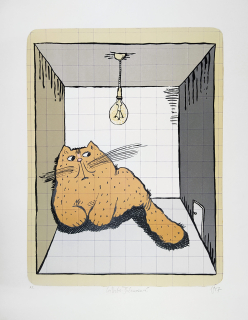 Šalamounová Eva Natus – Kočka, rozměrná barevná litografie s podtiskem, autorský tisk, 1987
