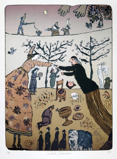 Šalamounová Eva Natus – Milenci, rozměrná barevná litografie s podtiskem, 1985