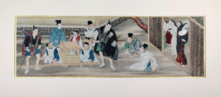 Japonsko – Figurální žánrový výjev, akvarel a kvaš na papíře, 19. stol.