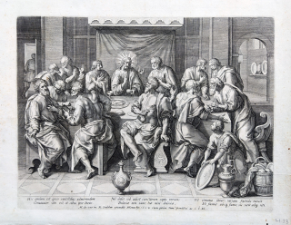 Sadeler Rafael I. – Poslední večeře, předloha Marten de Vos, původní mědiryt, 1604