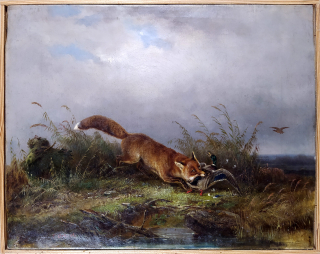 Ockert, Carl Friedrich – Lovící liška, olej na plátně, 2. polovina 19. stol.