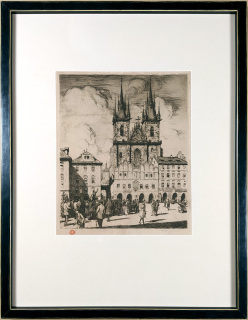 Šimon Tavík František – Staroměstské náměstí s Týnem, původní tónovaný lept, 1911