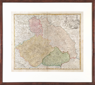  Čechy, Morava, Slezsko a Lužice – J. B. Homann, stará mapa Zemí koruny české, původní mědiryt, 1720