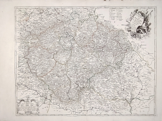  Čechy – Mapa království Českého, Le Rouge, staře kolorovaný původní mědiryt, 1742