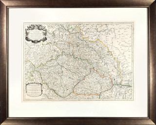 Čechy, Morava, Slezsko a Lužice – N. Sanson, staře kolorovaný původní mědiryt, 1695