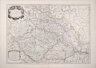  Čechy, Morava, Slezsko a Lužice – N. Sanson, staře kolorovaný původní mědiryt, 1695