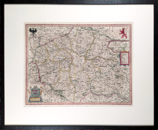  Čechy – Bohemia, W. J. Blaeu, staře kolorovaný původní mědiryt, 1630