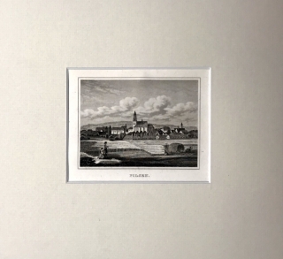 Plzeň – pohled na město, původní oceloryt, veduta, 1840