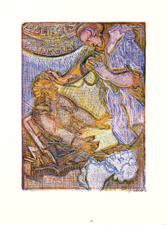 Váchal Josef – Ex libris Ruda Klinkovský, (Staré a nové umění), původní čtyřbarevný dřevoryt, 1946