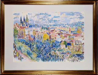 Šafránek Jan – Praha, pohled na město, malba, olejový pastel, 1976