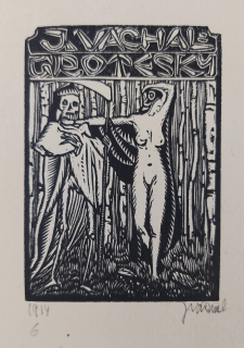 Váchal Josef – Grotesky, list č.6, autorský tisk, původní dřevoryt, 1914