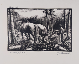 Rambousek Jan – Lesní práce, autorský tisk, původní dřevoryt, ca 1940