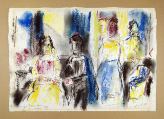 Jiroudek František – V divadle, kresba suchým pastelem, 1971