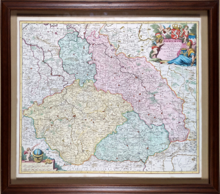  Čechy, Morava, Slezsko a Lužice – Nicolaes Visscher, staře kolorovaný původní mědiryt, 1680
