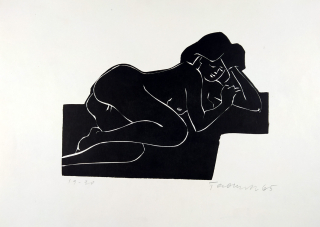 Paderlík Arnošt – Ležící dívčí akt, původní dřevoryt, 1965