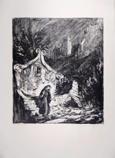 Pukl Vladimír – Francescovo jitro, původní dřevoryt, dedikace autora, 1943