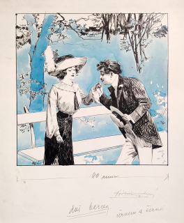 Rélink Karel – Knižní ilustrace, akvarelem kolorovaná perokresba, ca 1920