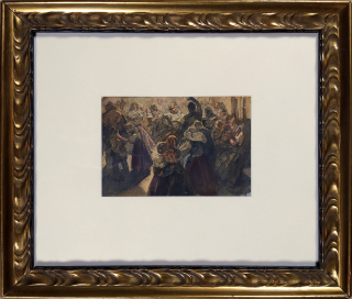 Oliva Viktor – U muziky, malba akvarelem, ca 1905