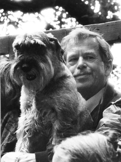 Rysová Hana – Václav Havel se svým psem Ďulou, autorská fotografie, nedatováno
