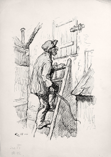 Adámek Rudolf – Tajnosti pařížské, knižní ilustrace, VII. str. 42, kresba tuší, 1930