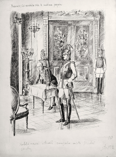 Wowk Jiří – Od carského orla k rudému praporu, knižní ilustrace, str. 152, kresba tuší, 1930