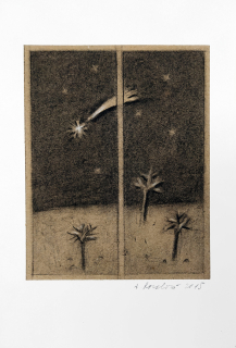 Kovalová Anežka – Prosinec, signovaná kresba uhlem, 2015