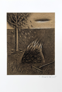 Kovalová Anežka – Říjen, signovaná kresba uhlem, 2015