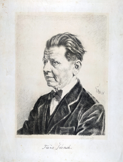 Švabinský Max – Fráňa Šrámek, původní litografie se žlutým podtiskem, 1956