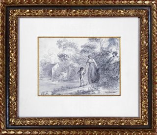 Hubert Charles – Cesta kolem mlýna, staře kolorovaná perokresba, 1803