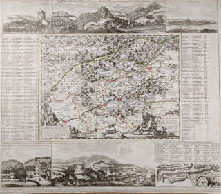 Loketsko, Chebsko, okolí Karlových Varů – Peter Schenck, staře kolorovaný původní mědiryt, 1715
