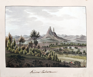Házmburk hrad (České středohoří) – Fr. K. Wolf, A. Pucherna, staře kolorovaný původní lept, 1807
