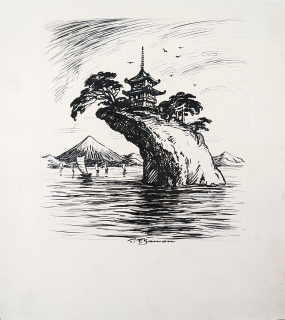 Šimon Tavík František – Hora Fudži v Japonsku, kresba tuší, ca 1927