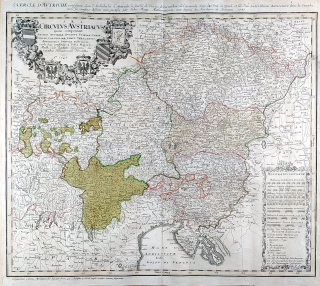 Mapa střední Evropy – Homannovi dědicové, staře kolorovaný mědiryt, 1747