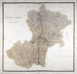 Budějovický a Táborský kraj – Antonín Elsenwanger, staře kolorovaný původní mědiryt, 1770