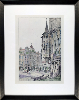 Praha – Staroměstská radnice, Prout Samuel, staře kolorovaná původní litografie, 1833