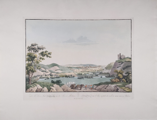 Mladá Boleslav – Pohled na město, L. Janscha, C. Postl, staře kolorovaný lept s akvatintou, ca 1810