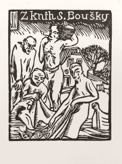 Váchal Josef – Ex libris, Z knih S. Boušky, původní dřevoryt, 1926