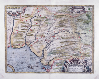 Andalusie – Abraham Ortelius, staře kolorovaný původní mědiryt, 1579