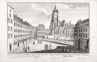Praha – Pražský hrad, Třetí nádvoří, F. B. Werner, původní mědiryt, ca 1740