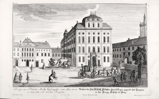 Praha – Arcibiskupský palác na Hradčanském náměstí, F. B. Werner, původní mědiryt, ca 1740