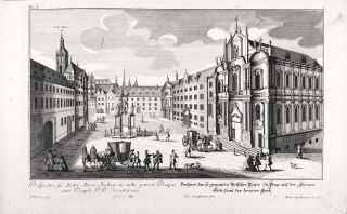 Praha – Malostranské náměstí (horní), F. B. Werner, původní mědiryt, ca 1740