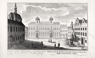 Praha – Toskánský palác, F. B. Werner, původní mědiryt, ca 1740